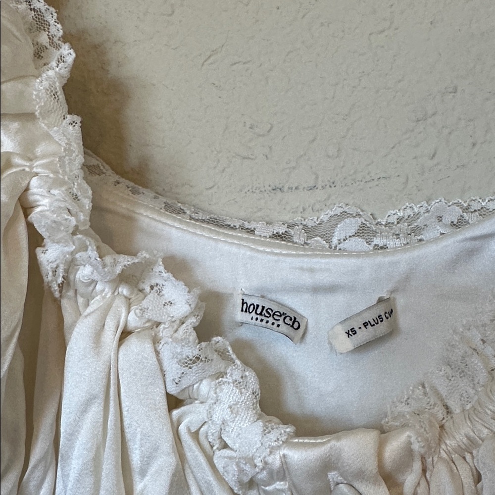 HOUSE OF CB XS D-DD 'Eviana' Ivory Real Silk Puff Sleeve Maxi Dress white NWOT - Picture 8 of 14